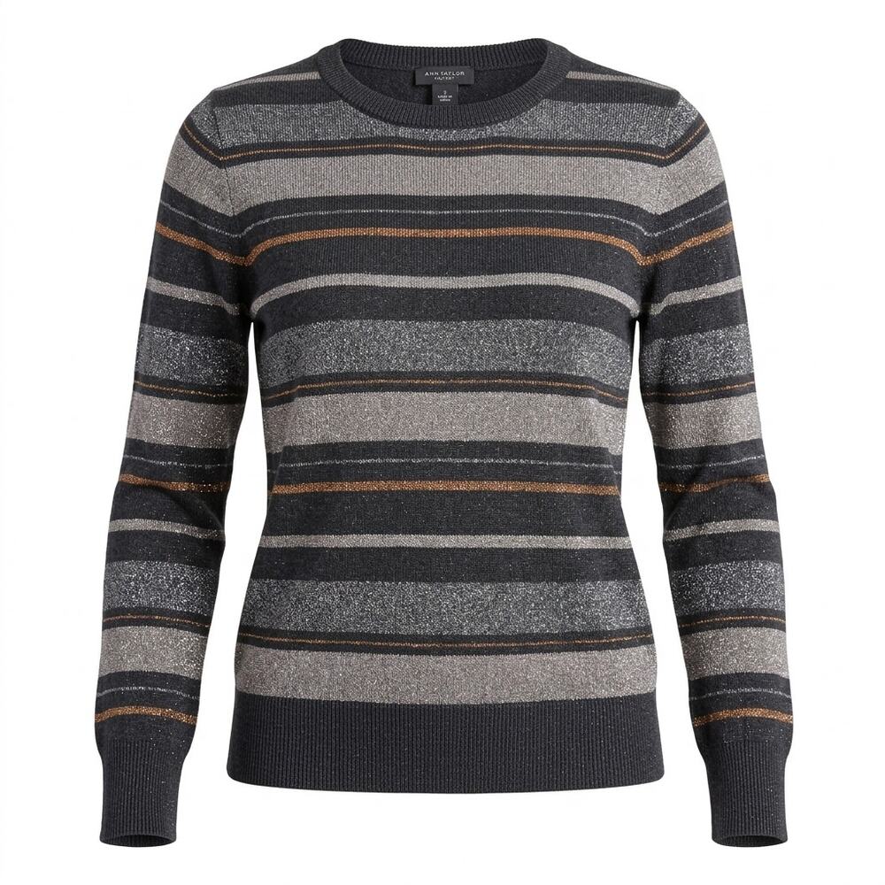 Ann Taylor Factory Crew Neck Knit Lightweight Striped Sweater Women Size S